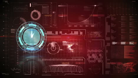 animación de un reloj que se mueve rápido y procesamiento de datos en pantalla digital