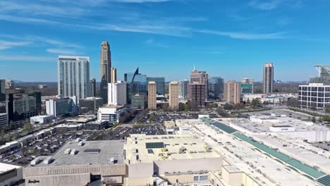 panorama wide shot of american skyline against blue sky