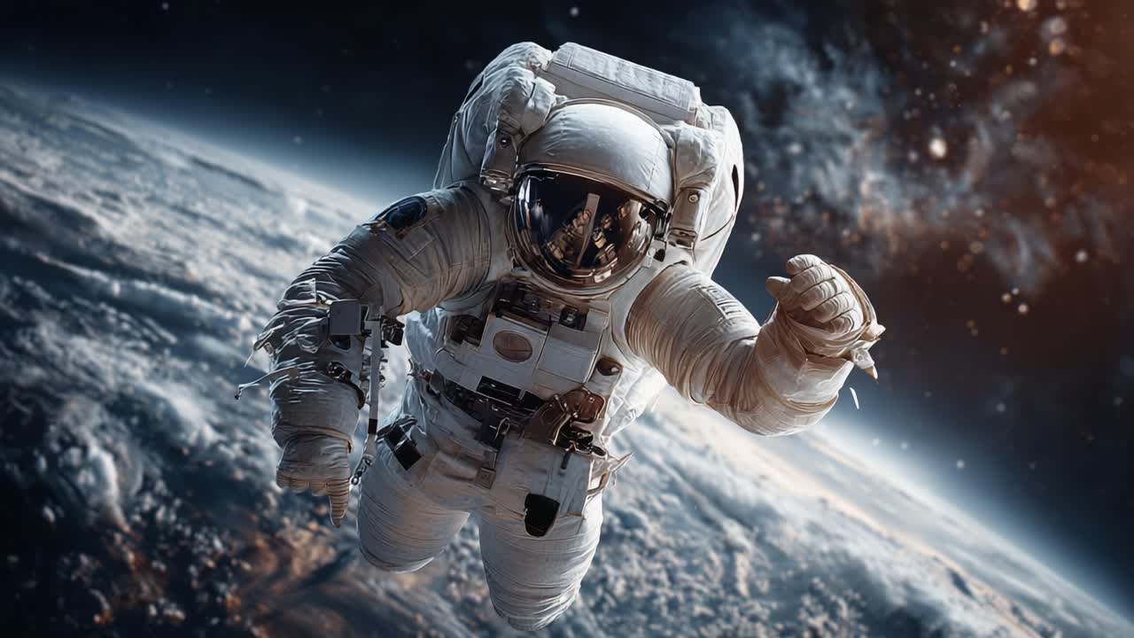 An astronaut floats gracefully in the vastness of space, showcasing the beauty and wonder of the cosmos while navigating through the infinite expanse of the universe