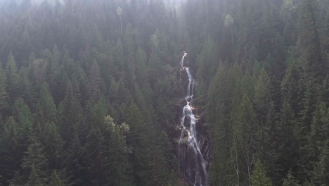 Drone-Shot-Moving-Forward-of-a-Mountain-Waterfall-Nestled-in-a-Forest-in-4K