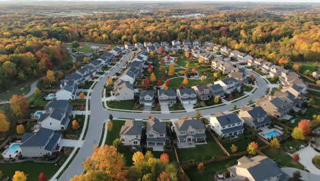aerial view of a suburban neighborhood in autumn