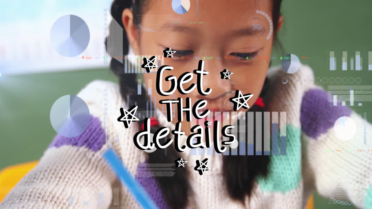 세부사항을 얻는 애니메이션 문자 및 데이터 처리 두 인종의 여학생