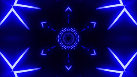 el caleidoscopio de neón de bucle azul de vj. animación sin costuras.