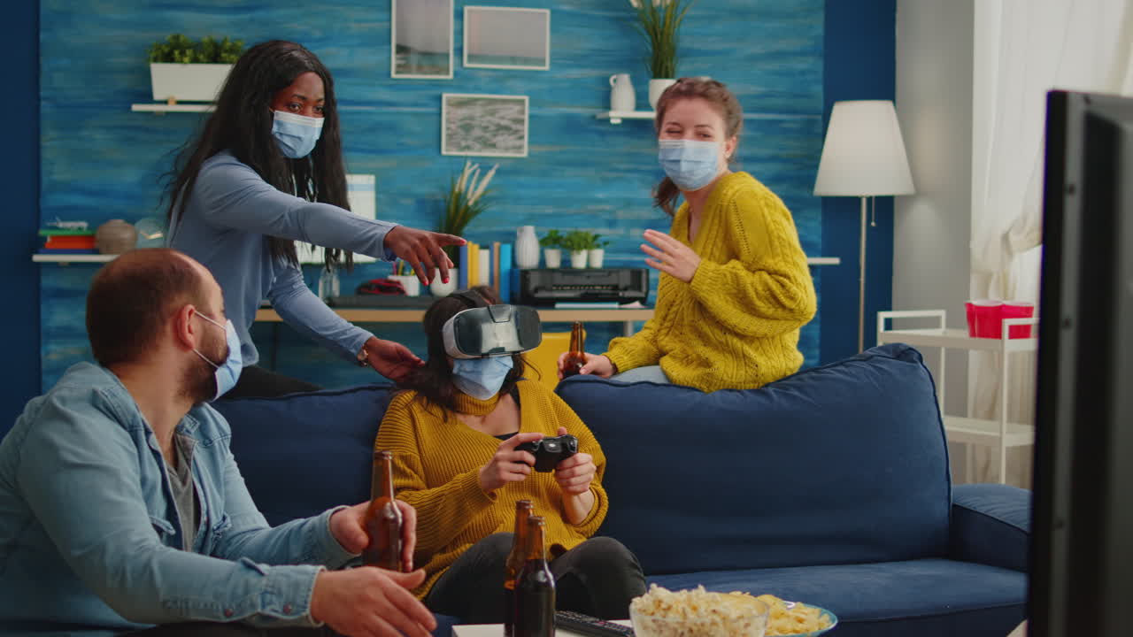 Woman playing video games wearing vr headset