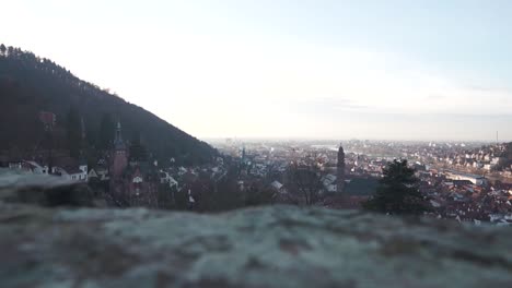 amazing sunset at the heidelberg castle in germany.  the city of heidelberg is clearly visible
