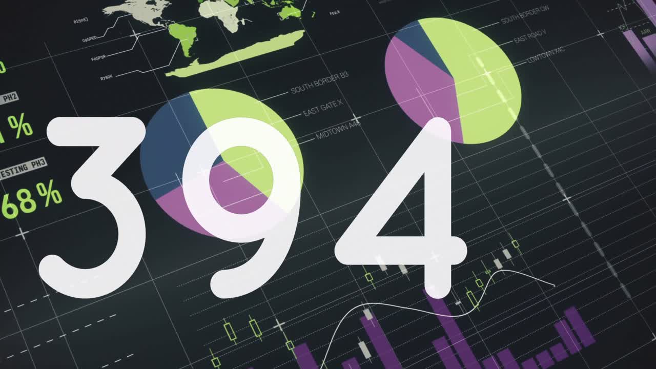 Animation of numbers changing over statistics and data processing
