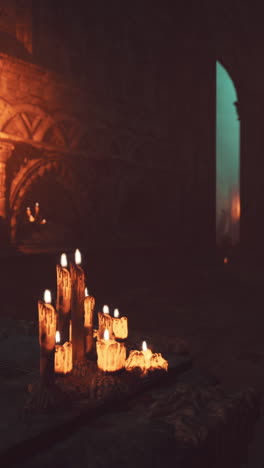 candlelight in a dark medieval room