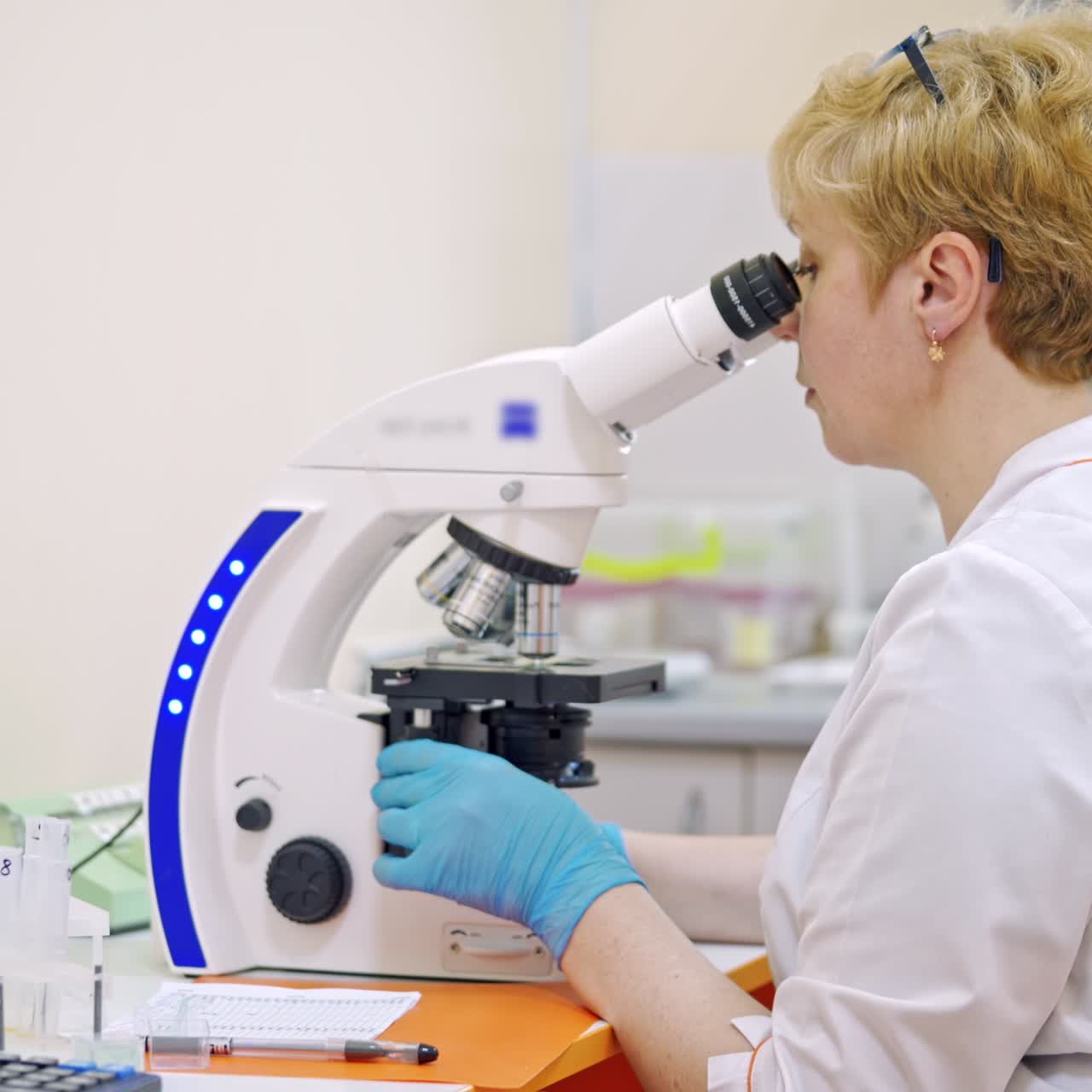 Microscope in microbiology lab