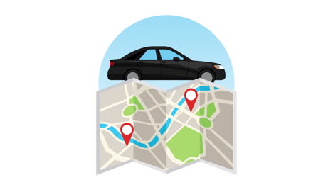transporte de servicio de taxi con mapa en papel