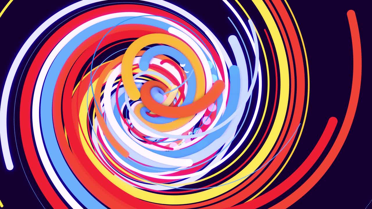 abstract bg con partículas y líneas multicolores retorcidas en espirales giran cíclicamente. animación en bucle como fondo de diseño de movimiento de líneas y partículas curvas. hermosas cintas. luma matte