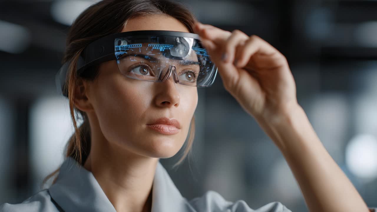Woman wearing augmented reality smart glasses