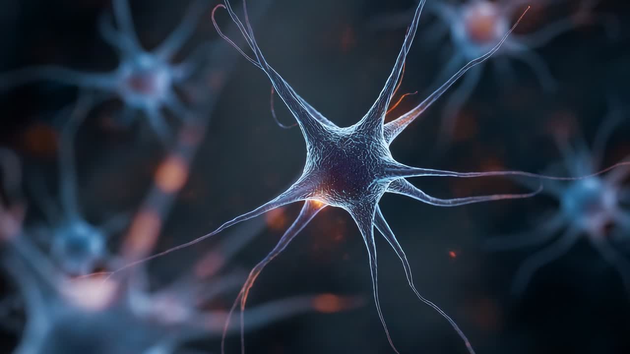 Receiving pulses at dendrites, neuron propagating signals in neural network, glowing synapses