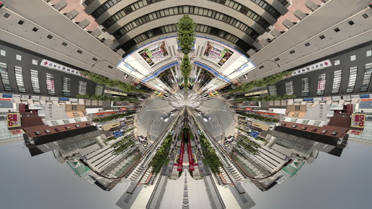 timelapse of tokyo city scene and skyline made into abstract fisheye tiny planet