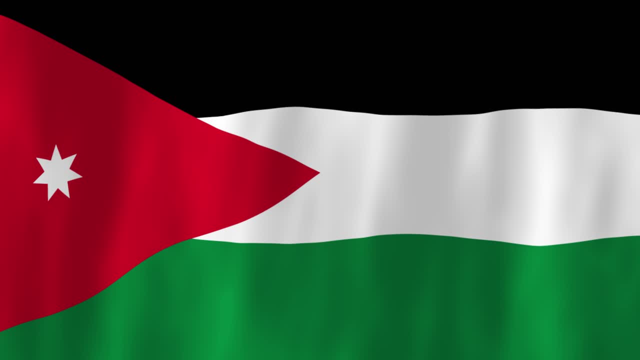 Jordan flag country animation 3D symbol design waving in wind movement national patriotism world culture emblem banner republic Middle East West Asia stripes red green white black