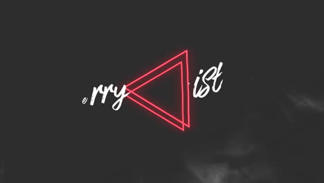 Merry-Christmas-text-with-neon-triangles-and-smoke-on-black-gradient