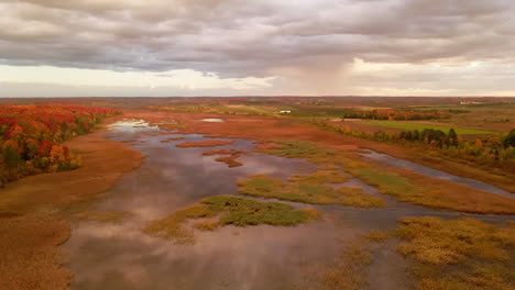 Drone footage over river in northern michigan cherry country