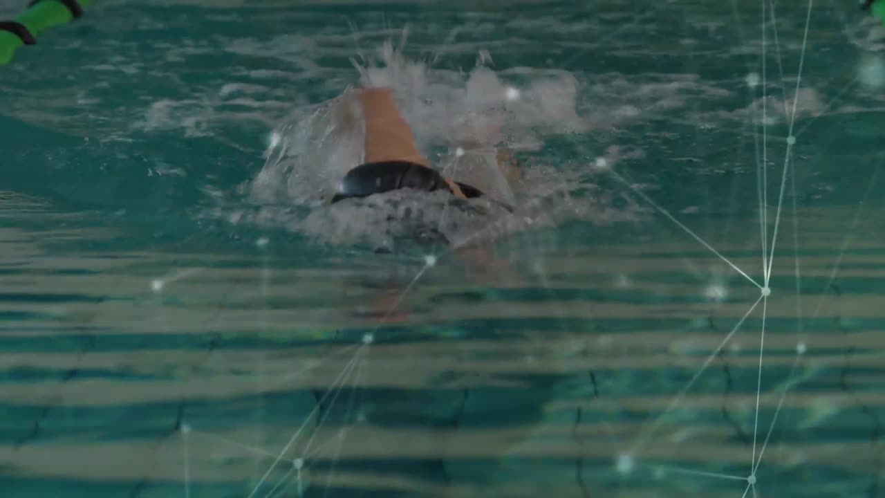 적합한 여성 수영 선수 수영에 대한 연결 네트워크의 애니메이션