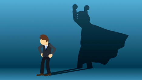 businessman standing with superhero shadow. business symbol. winner and challenge concept. comic loop animation.