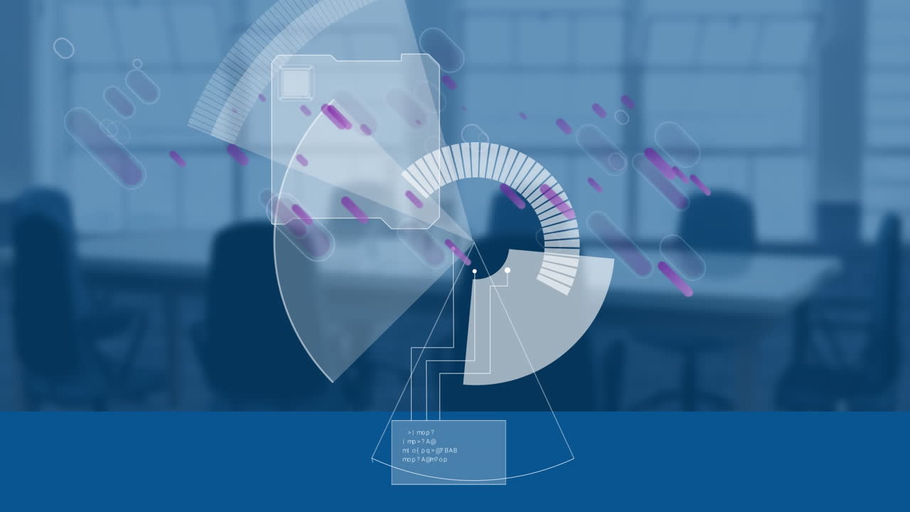 Animation of scope scanning and data processing over empty office