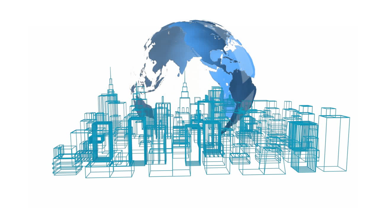 modelo digital de una ciudad con un globo
