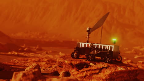 el rover robótico de marte en la superficie del lugar rojo en busca de señal