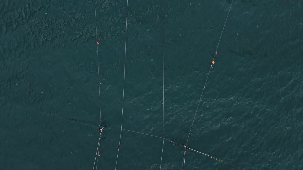 Aerial view of fishing nets in the waters of Bulgaria