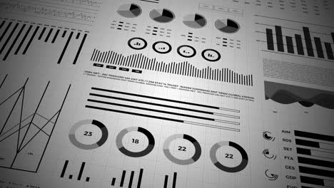 statistics, financial market data, analysis and reports, numbers and graphs. 3d infographics animation 4k.