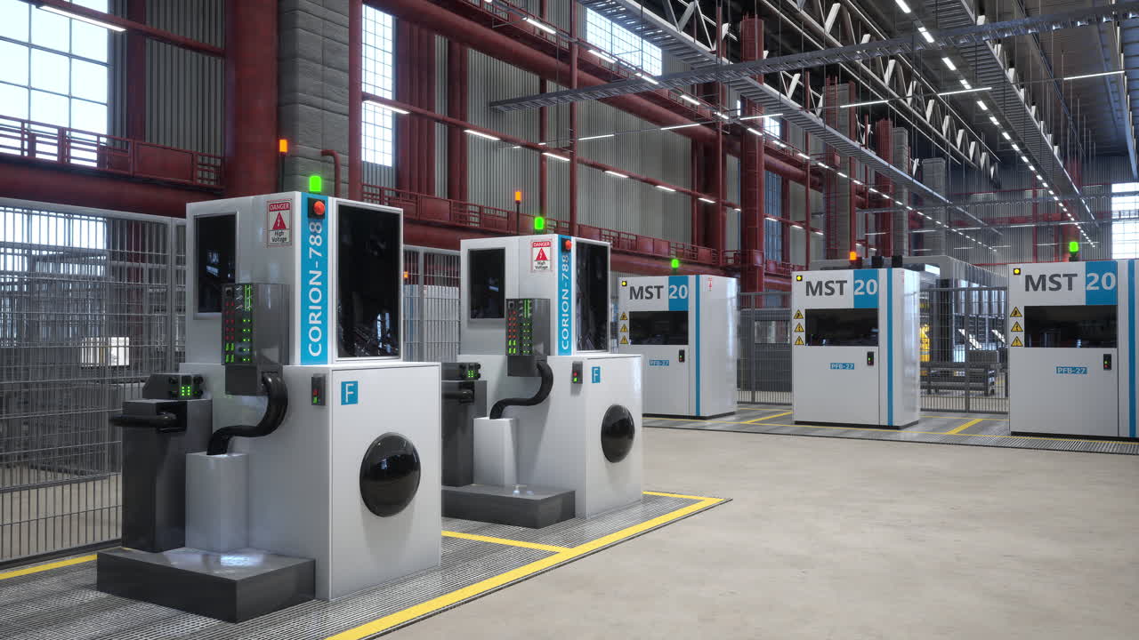 instalación con máquinas industriales con luces led utilizadas para tareas de procesamiento