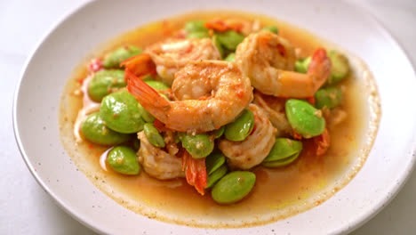 stir-fried twisted cluster bean with shrimp - thai food style