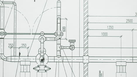 technical blueprint detailing a piping system with dimensions