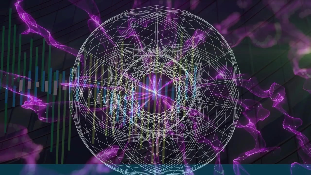 Animazione di cerchi e grafici nello spazio digitale.