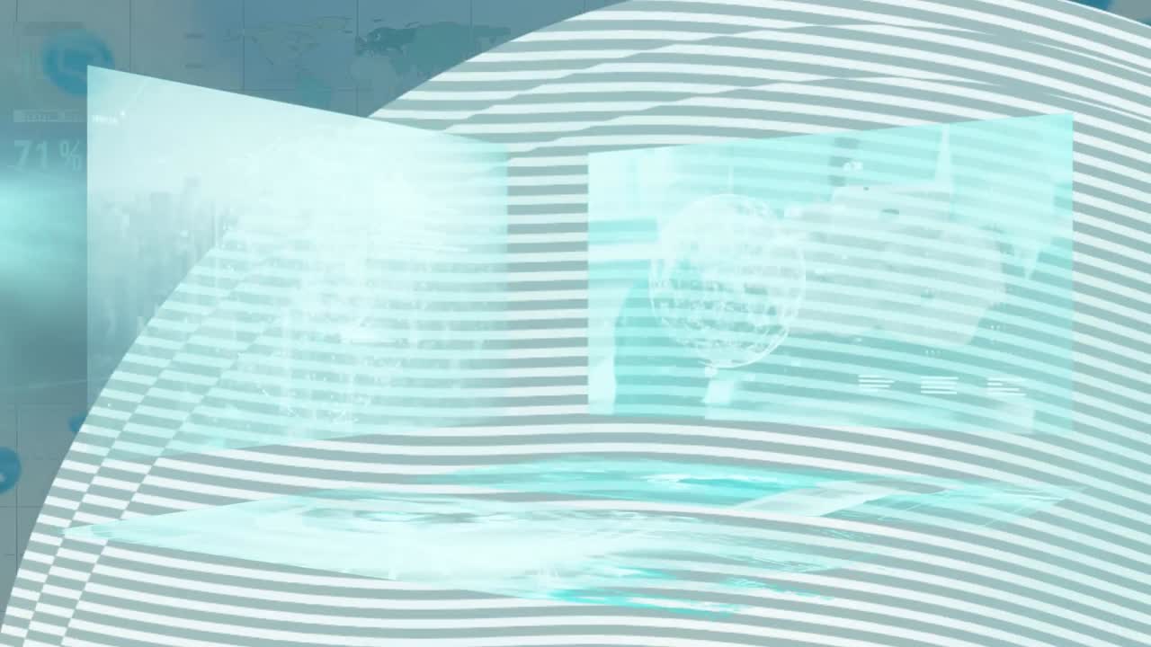 ⁇ 색과 파란색 공간에서 다양한 데이터를 가진 화면의 애니메이션