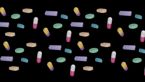 animation of floating pills on black background