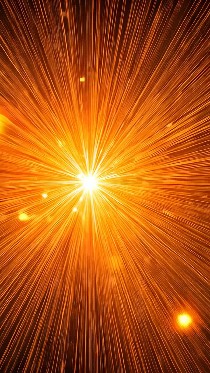Vertical video: Rising hub sparking burst sending thin rays and sparks out to form burst at night