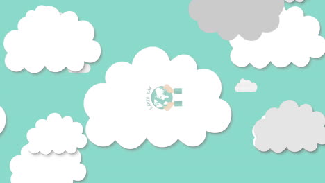 animation of earth day text over clouds and globe