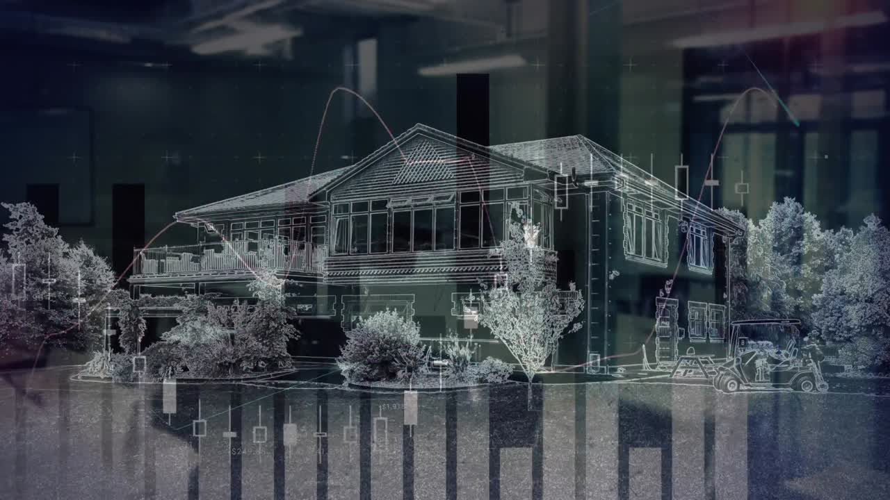 animación de estadísticas y procesamiento de datos sobre el paisaje urbano