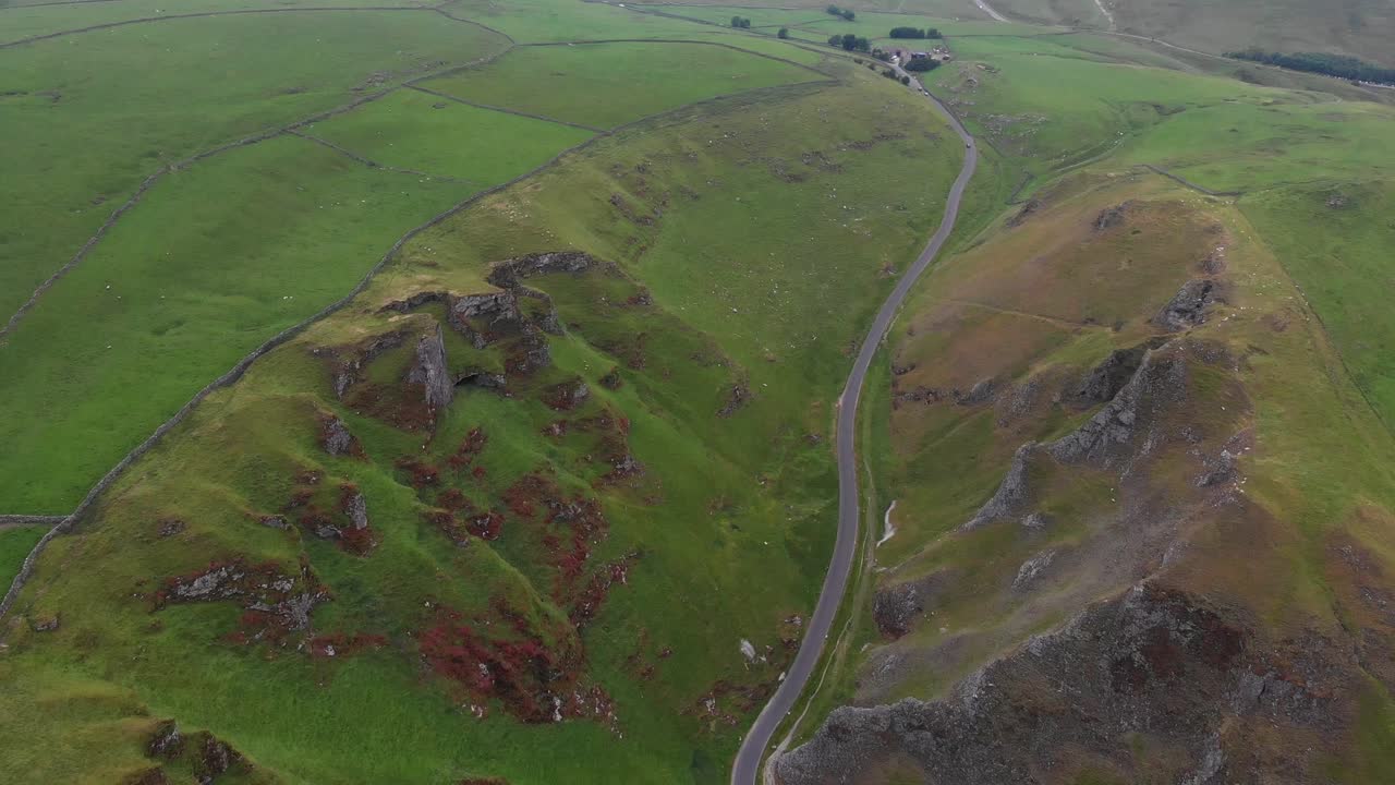 Aerial Footage over Winnats Pass, Peak District, UK