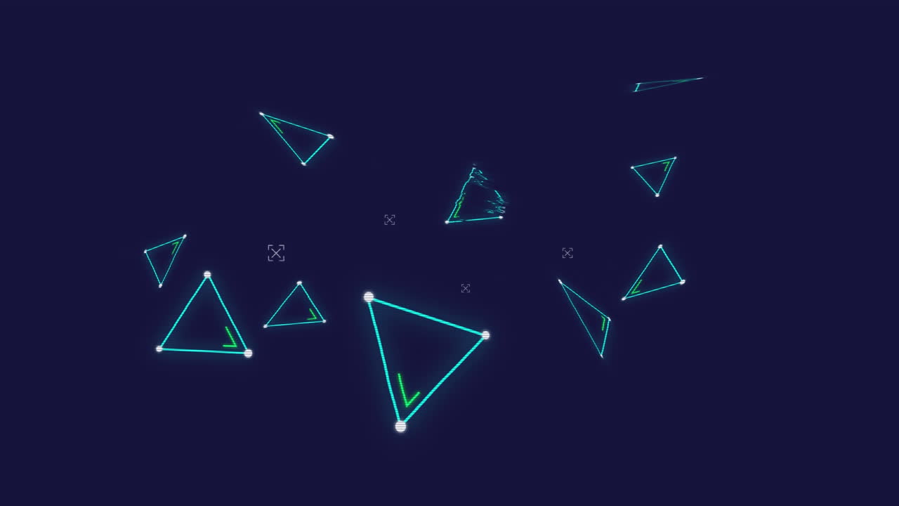 Data processing with molecules and triangles moving on dark background