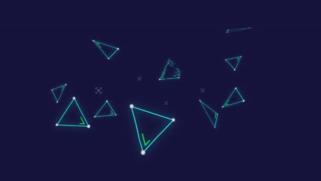 data processing with molecules and triangles moving on dark background