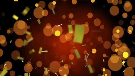 animación de puntos dorados y confeti cayendo sobre un fondo borgoña