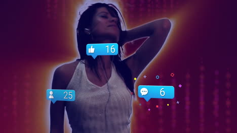 notificaciones de las redes sociales animación sobre una mujer bailando con auriculares