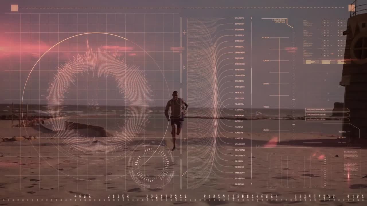 Animation of data processing over fit man running