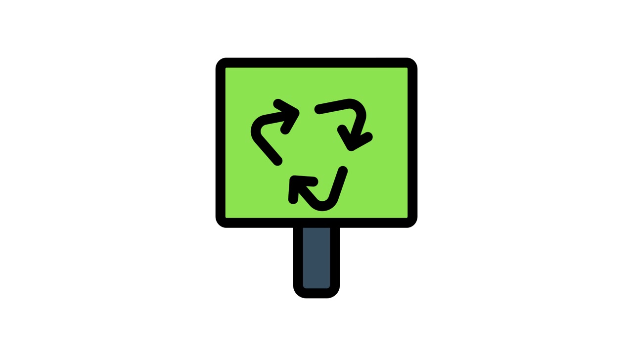 Animated Green Recycling Symbol Sign with Moving Arrows