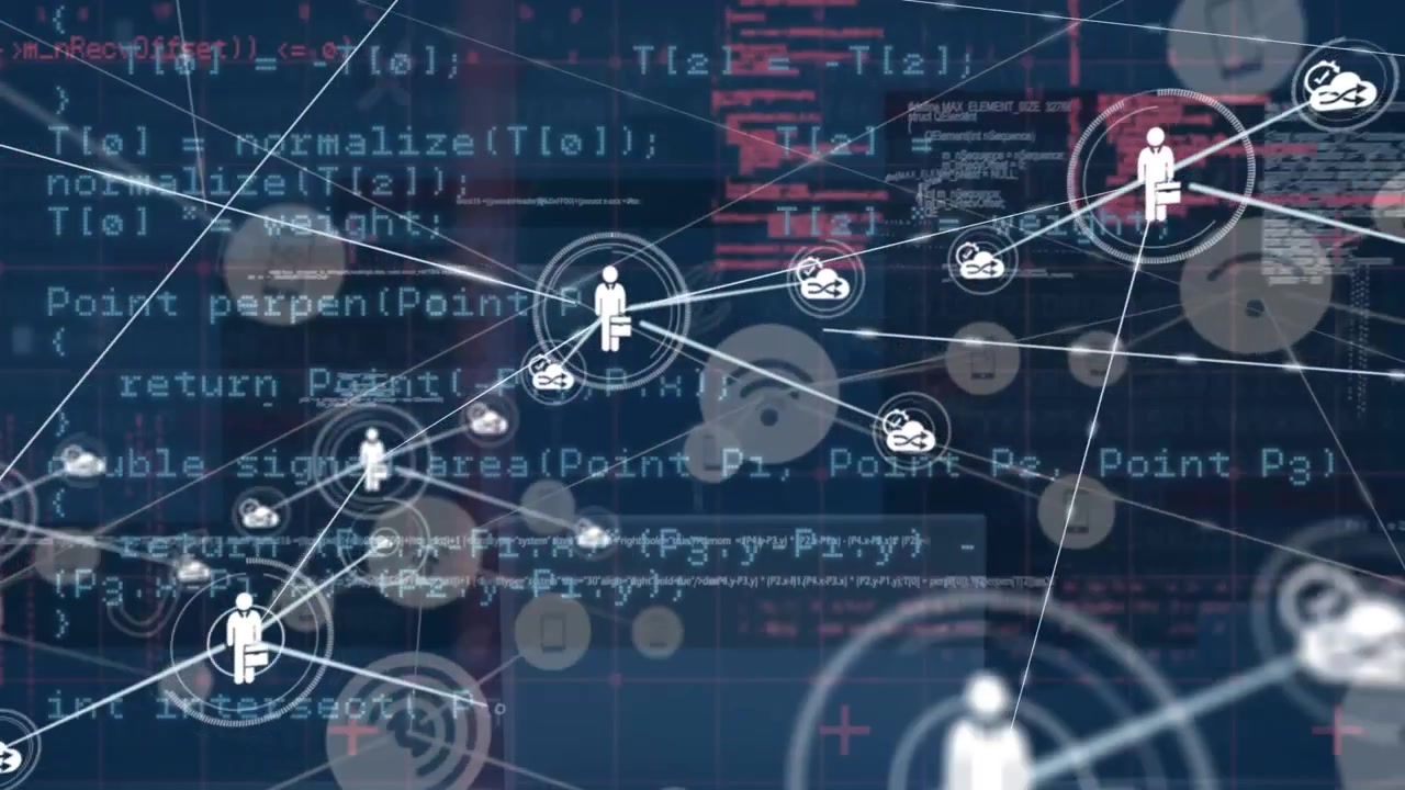 Digital Network of Business Professionals Connected Over Programming Code