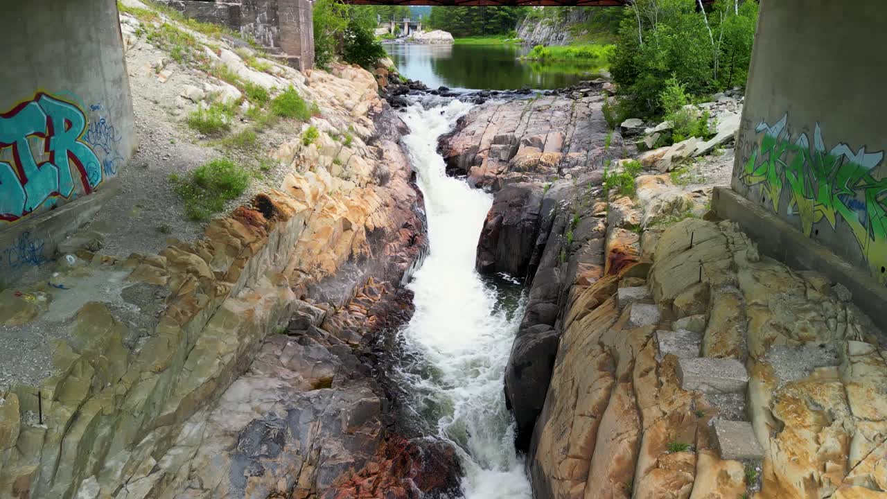 Whitefish Falls waterfall drone flyover, Ontario, Canada