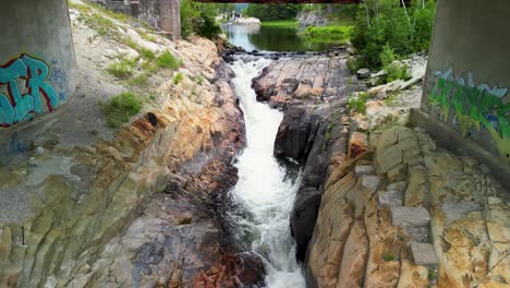 whitefish falls waterfall drone flyover, ontario, canada