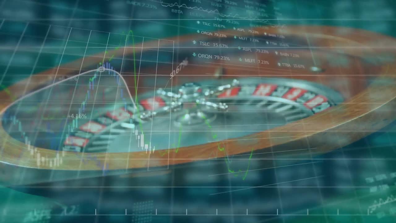 Animazione di elaborazione dati statistici su roulette che gira.