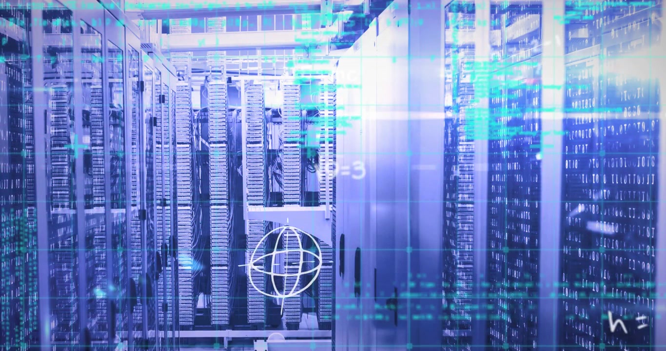 Animation of data processing over server room