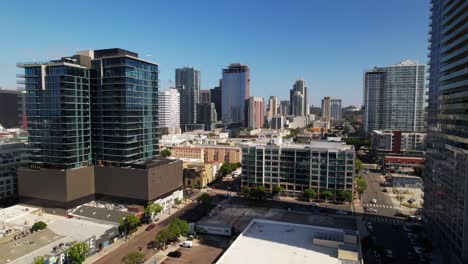 downtown san diego flying north over 11th, and 10th street towards e street