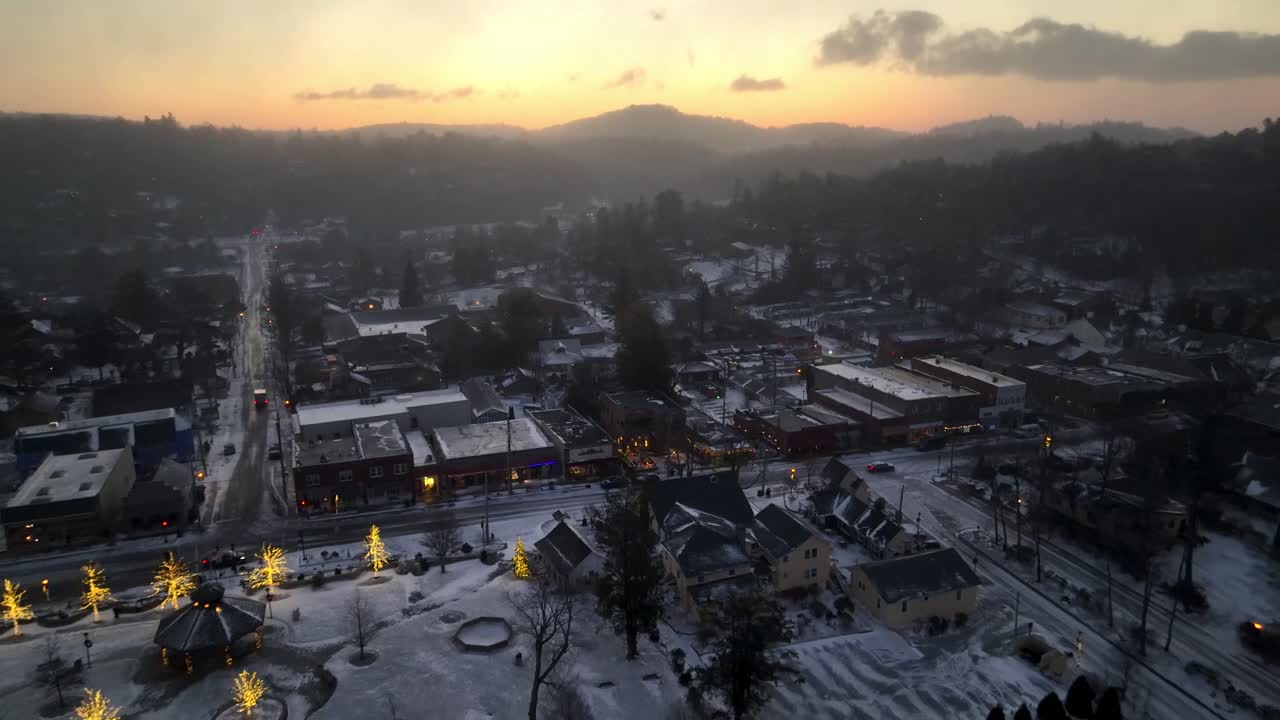 high aerial of blowing rock nc, north carolina at sunrise
